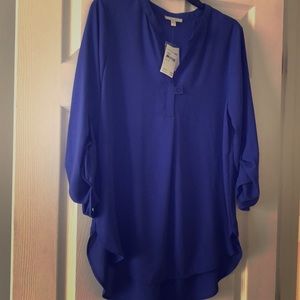 Blue V-Neck Chiffon Top